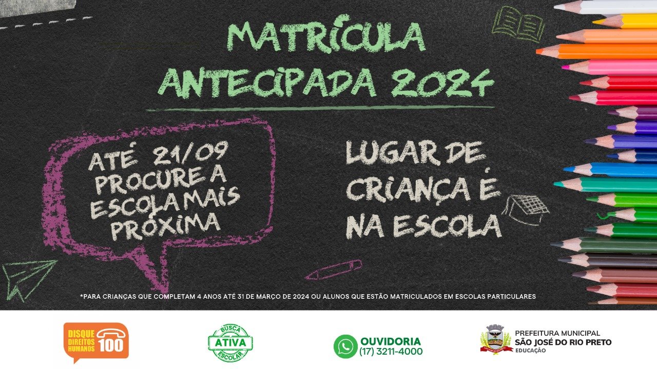 Prorrogado prazo de inscrição na matrícula para a rede municipal de ensino de Rio Preto
