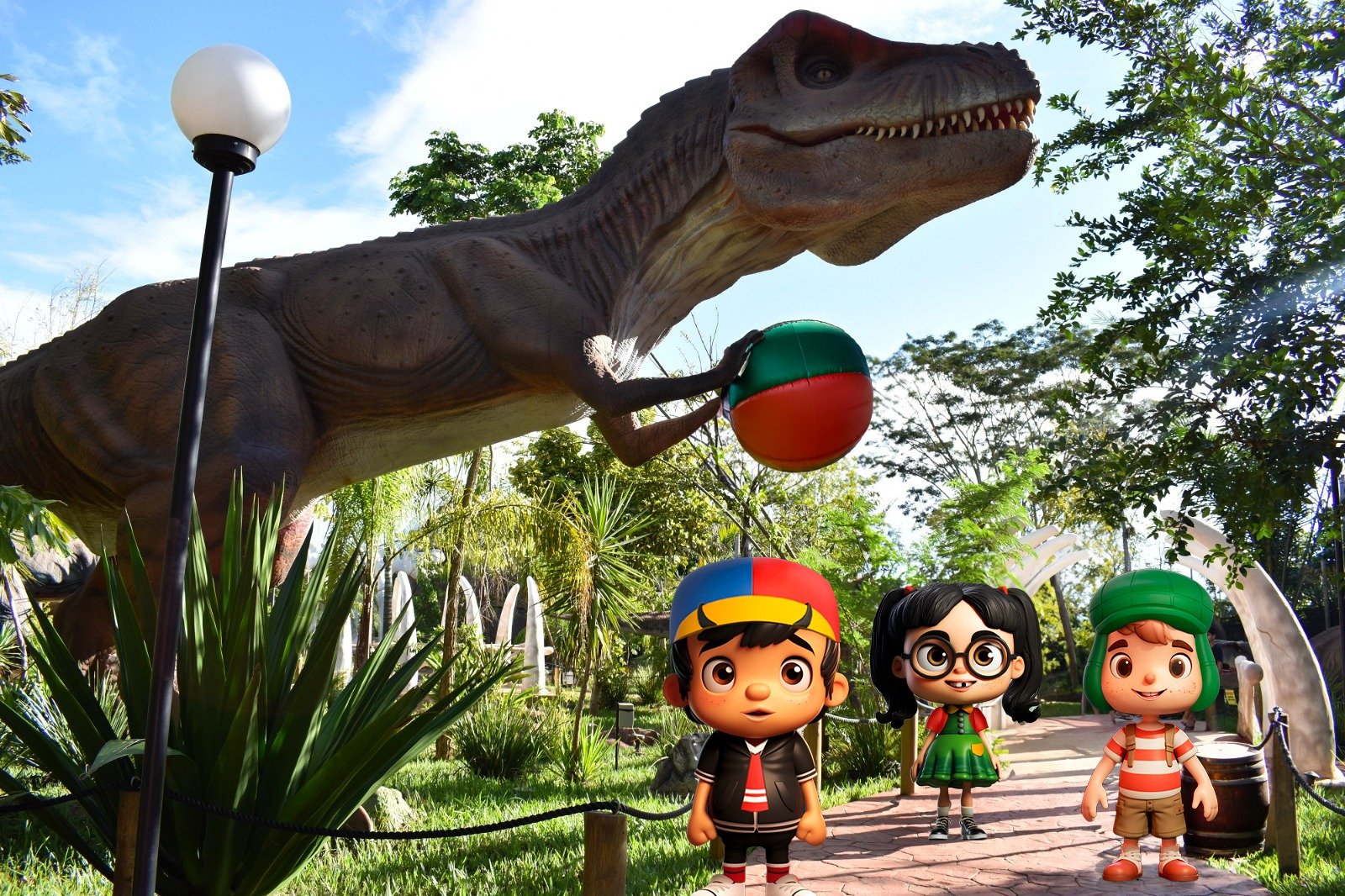 Vale dos Dinossauros de Olímpia recebe a turma do Chaves na Semana das Crianças
