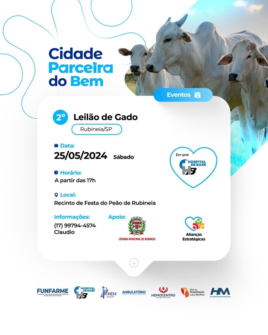Leilão de gado em prol do HB de Rio Preto acontece neste sábado em Rubineia