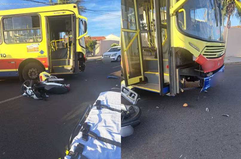 Motociclista fica ferida em acidente com ônibus de transporte coletivo em Rio Preto