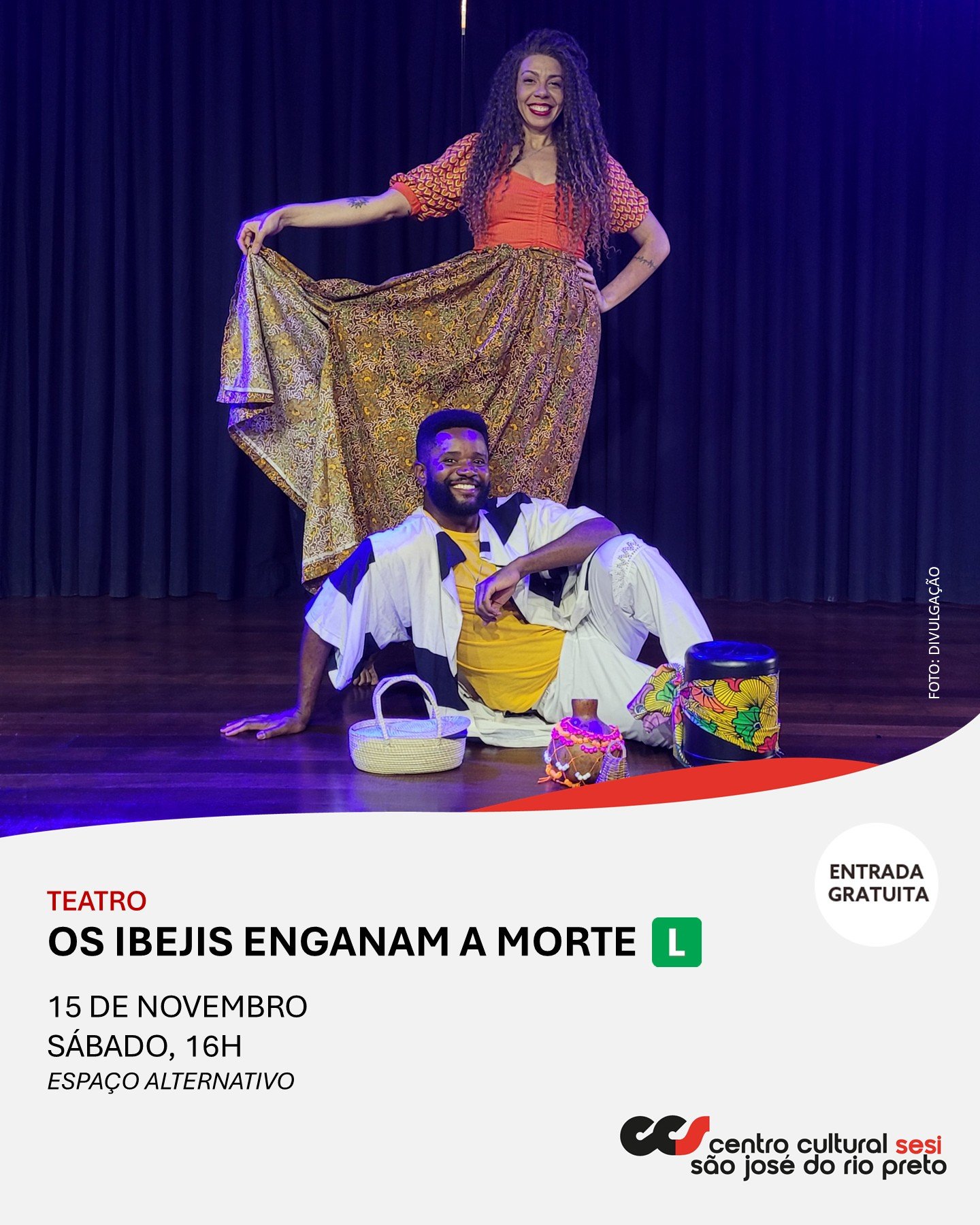Espetáculo de contação de histórias “Os Ibejis enganam a morte” é apresentado no Sesi Rio Preto