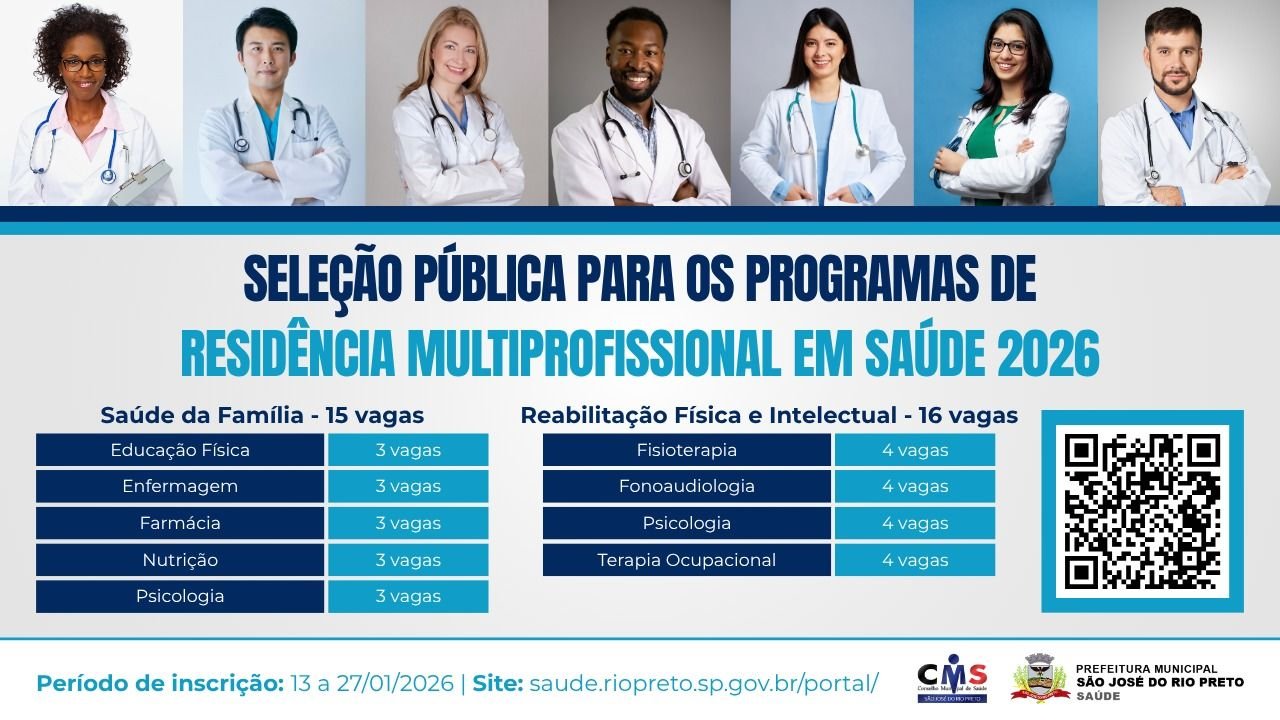 Saúde de Rio Preto abre inscrições para processo seletivo de Residência Médica
