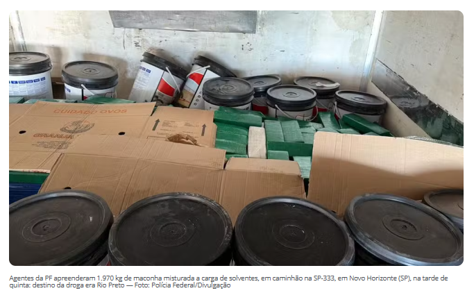 PF encontra quase 2 toneladas de maconha em carga de solventes em Novo Horizonte