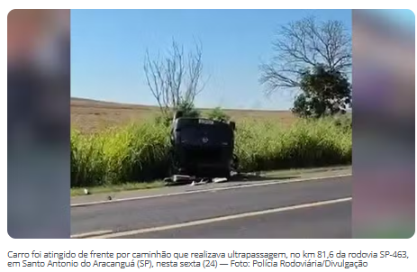 Homem morre ao ter carro atingido por caminhão que fazia ultrapassagem na rodovia SP-463