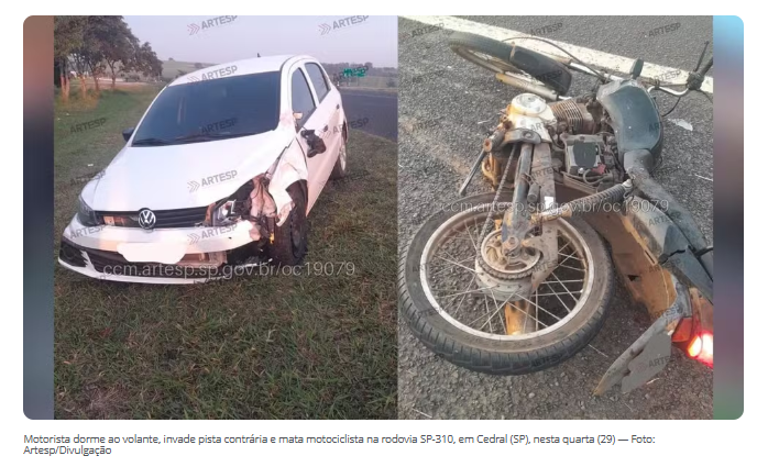 Motorista invade pista contrária e mata motociclista em rodovia de Cedral