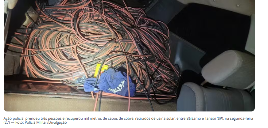 Quadrilha é flagrada furtando R$ 10 mil em fios de cobre de usina solar entre Bálsamo e Tanabi
