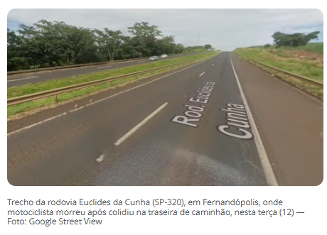Motociclista morre após bater na traseira de caminhão em Fernandópolis