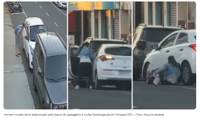 Ladrão invade carro estacionado pelo banco do passageiro e arrasta fisioterapeuta em Mirassol