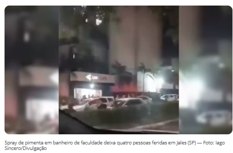 Spray de pimenta em banheiro de faculdade intoxica quatro e prédio é evacuado em Jales