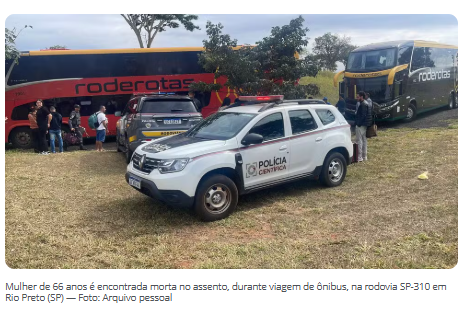 Mulher é encontrada morta em assento de ônibus interestadual durante viagem