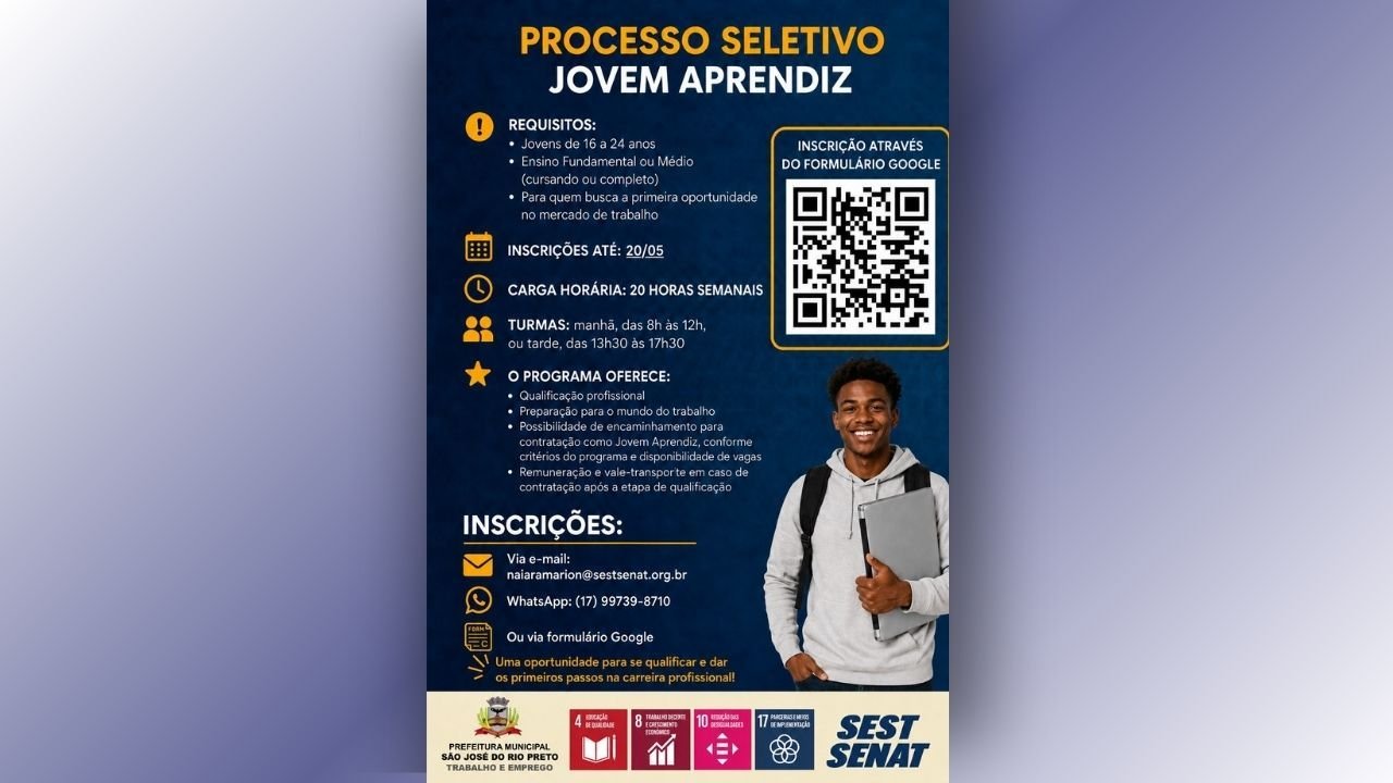 Sest/Senat abrem vagas para Jovem Aprendiz em Rio Preto