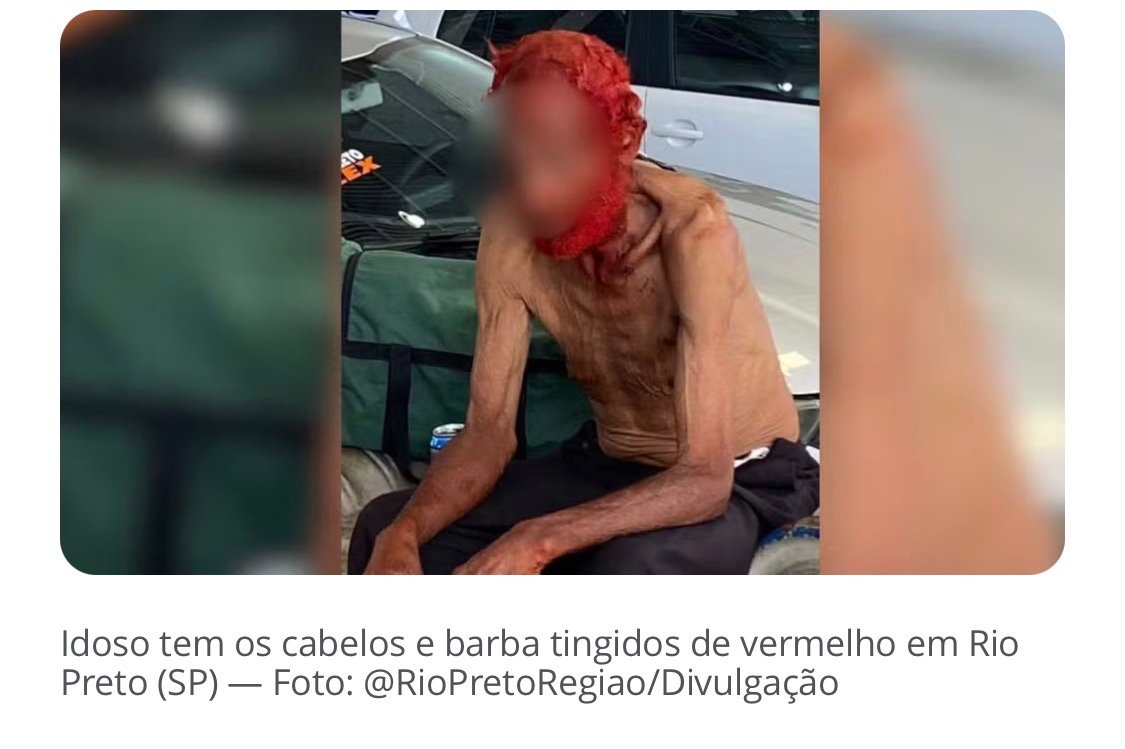 Idoso em situação de rua tem cabelos e barba tingidos de vermelho por empresário