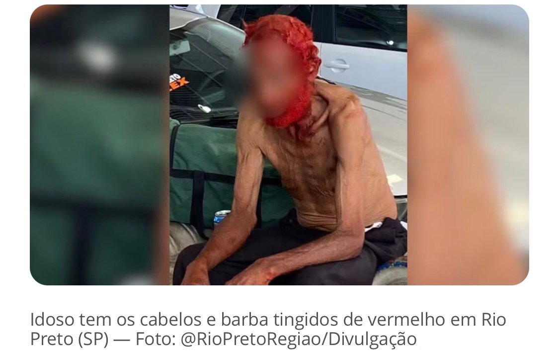 Polícia procura idoso que teve barba e cabelo pintados de vermelho por empresário e família pede justiça