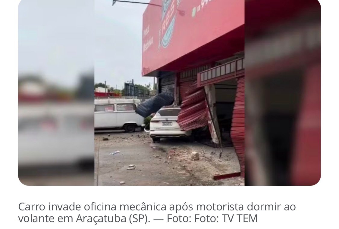 Carro invade oficina mecânica após motorista perder controle da direção em Araçatuba