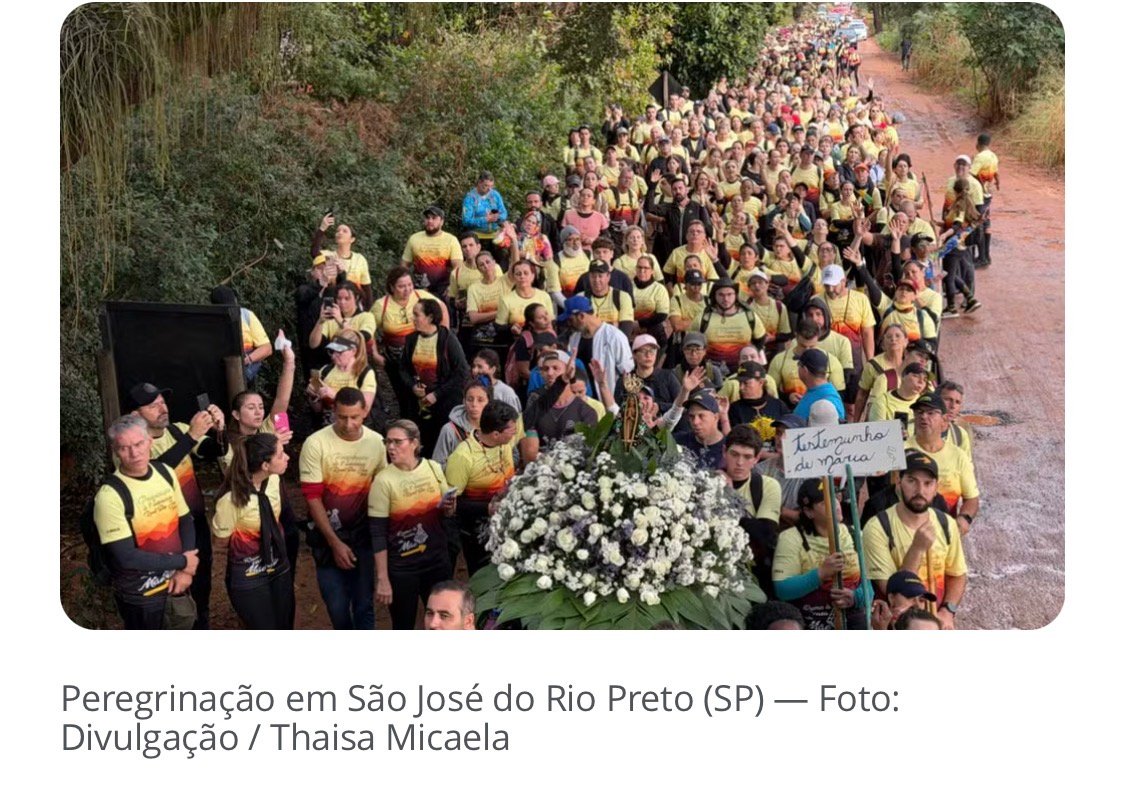 Caminho da Fé: peregrinação tem maior balão de Nossa Senhora Aparecida e reúne duas mil pessoas em Rio Preto