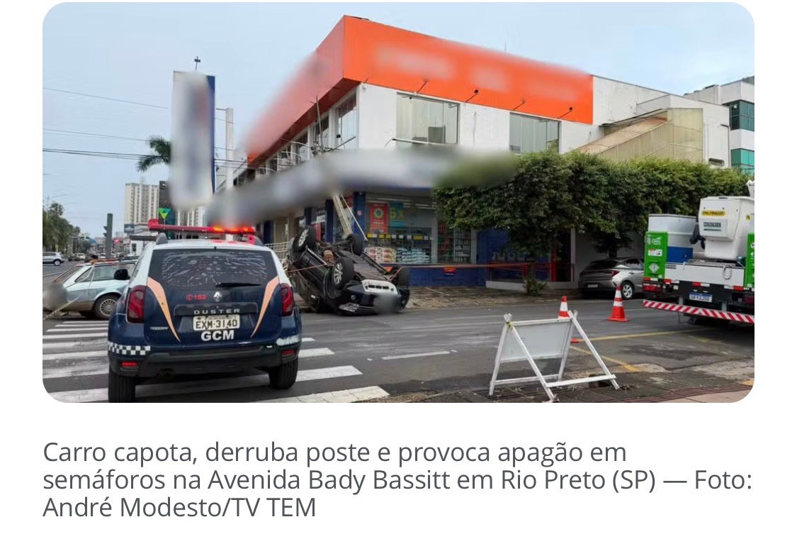 Carro derruba poste e provoca ‘apagão’ em semáforos na Avenida Bady Bassitt em Rio Preto