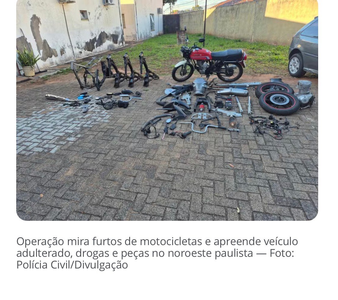 Operação mira furtos de motocicletas e apreende veículo adulterado, drogas e peças em Rio Preto e região