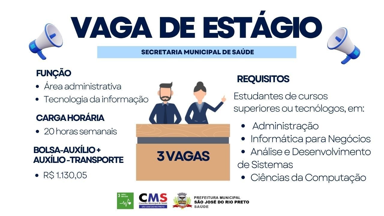 Saúde de Rio Preto abre vagas de estágio para área administrativa e T.I