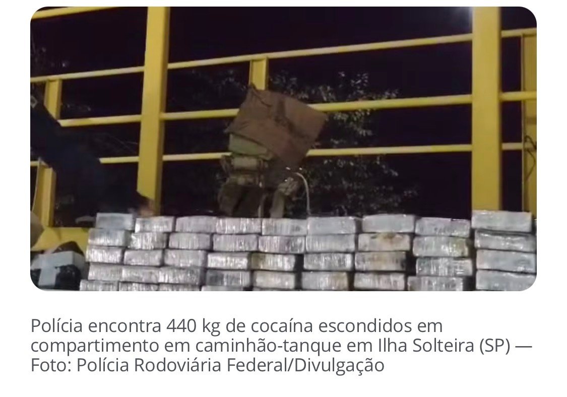 Polícia encontra 440 kg de cocaína escondidos em caminhão-tanque em Ilha Solteira