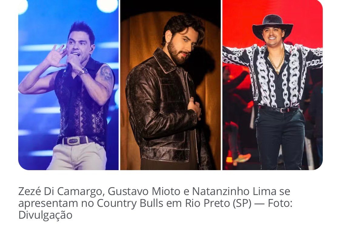 Rio Preto Country Bulls reúne nesta sexta gerações da música com Zezé Di Camargo, Gustavo Mioto e Natanzinho Lima