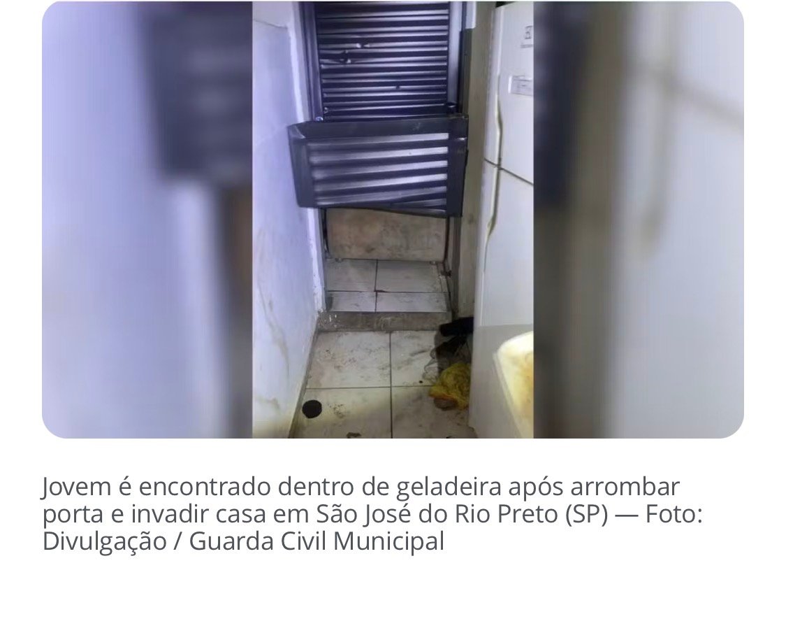 Jovem é encontrado dentro de geladeira após arrombar porta e invadir casa em Rio Preto