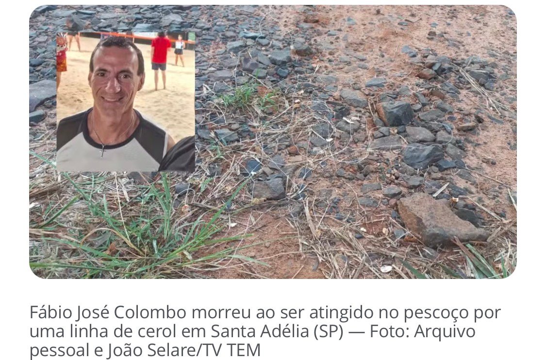 Professor morre após ser atingido no pescoço por linha com cerol em Santa Adélia