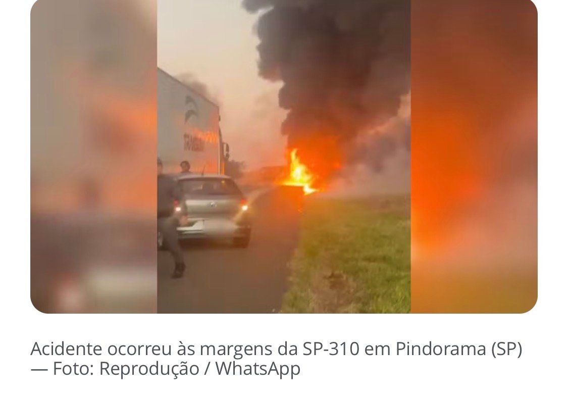 Caminhão carregado com óleo pega fogo às margens de rodovia em Pindorama