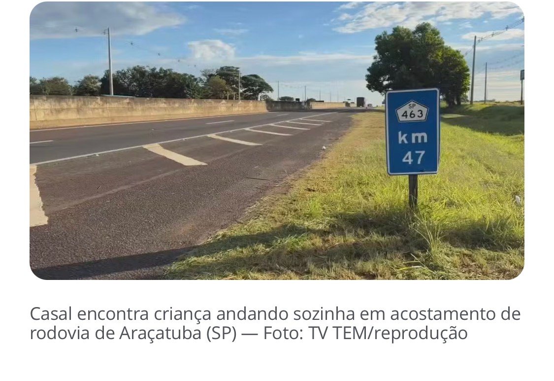 Casal encontra criança andando sozinha em acostamento de rodovia de Araçatuba